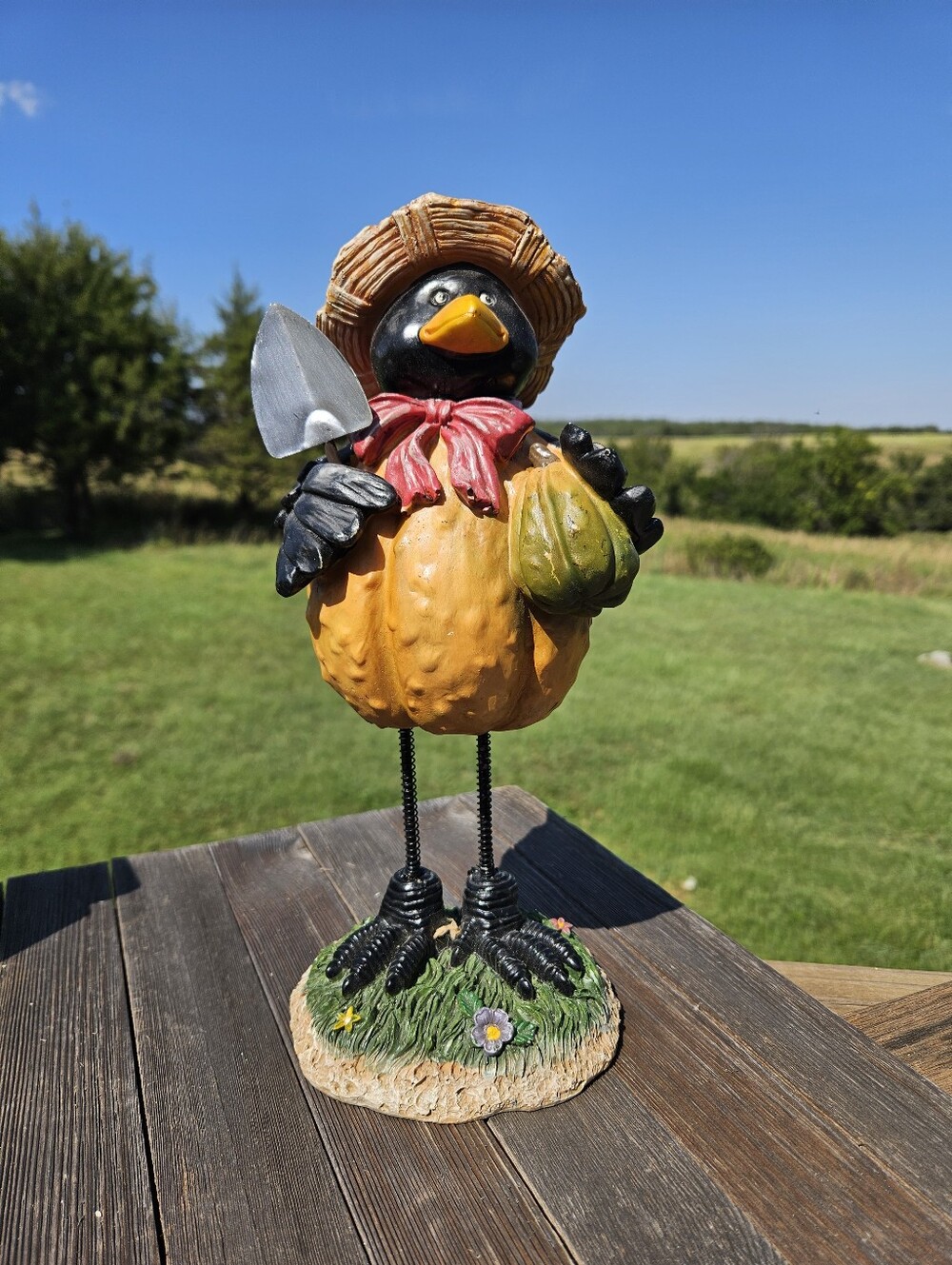12" Fall Crow Pumpkin Figurine Autumn Harvest Thanksgiving Garden Decor Statue